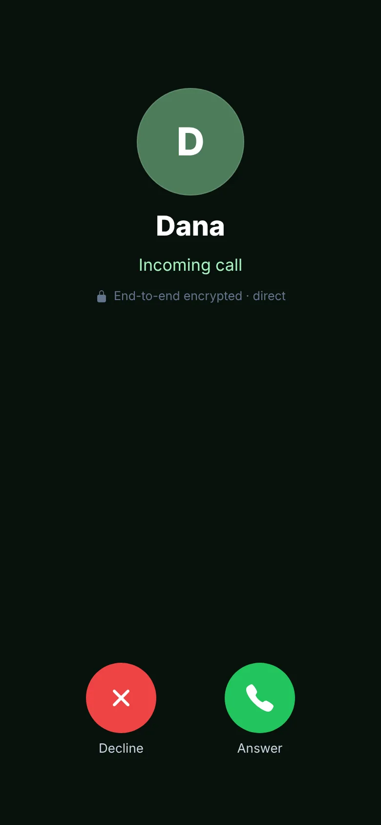 An incoming voice call with Answer and Decline