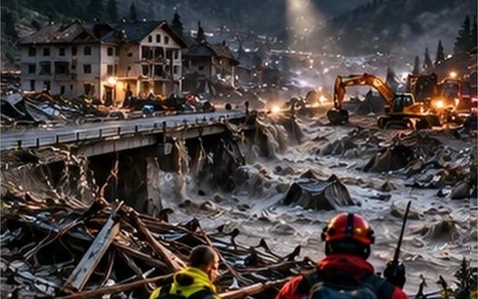 The same village after a flood took the bridge