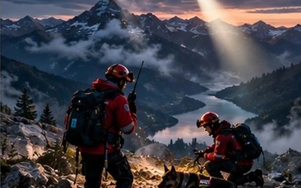 Rescuers searching the same mountain with a helicopter